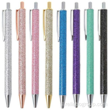 Luxury metal glitter retractable medium ballpoint pen.